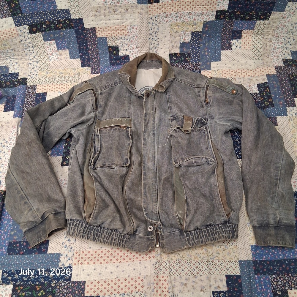 Vintage 80s Jeffrey Alan Streetwear Denim Jacket Size Large Leather Trim Zippers